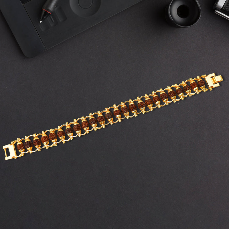 Full view of a Golden Rudraksha Bracelet, showcasing its modern design and spiritual beads.