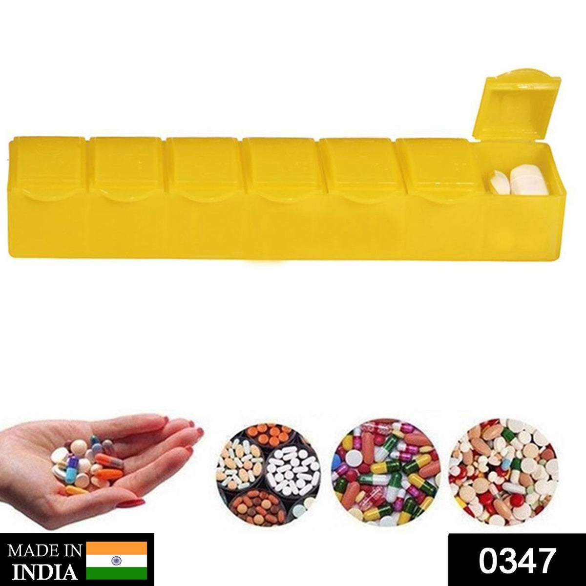 s travel-friendly pill case showing its 7 daily sections for medication.