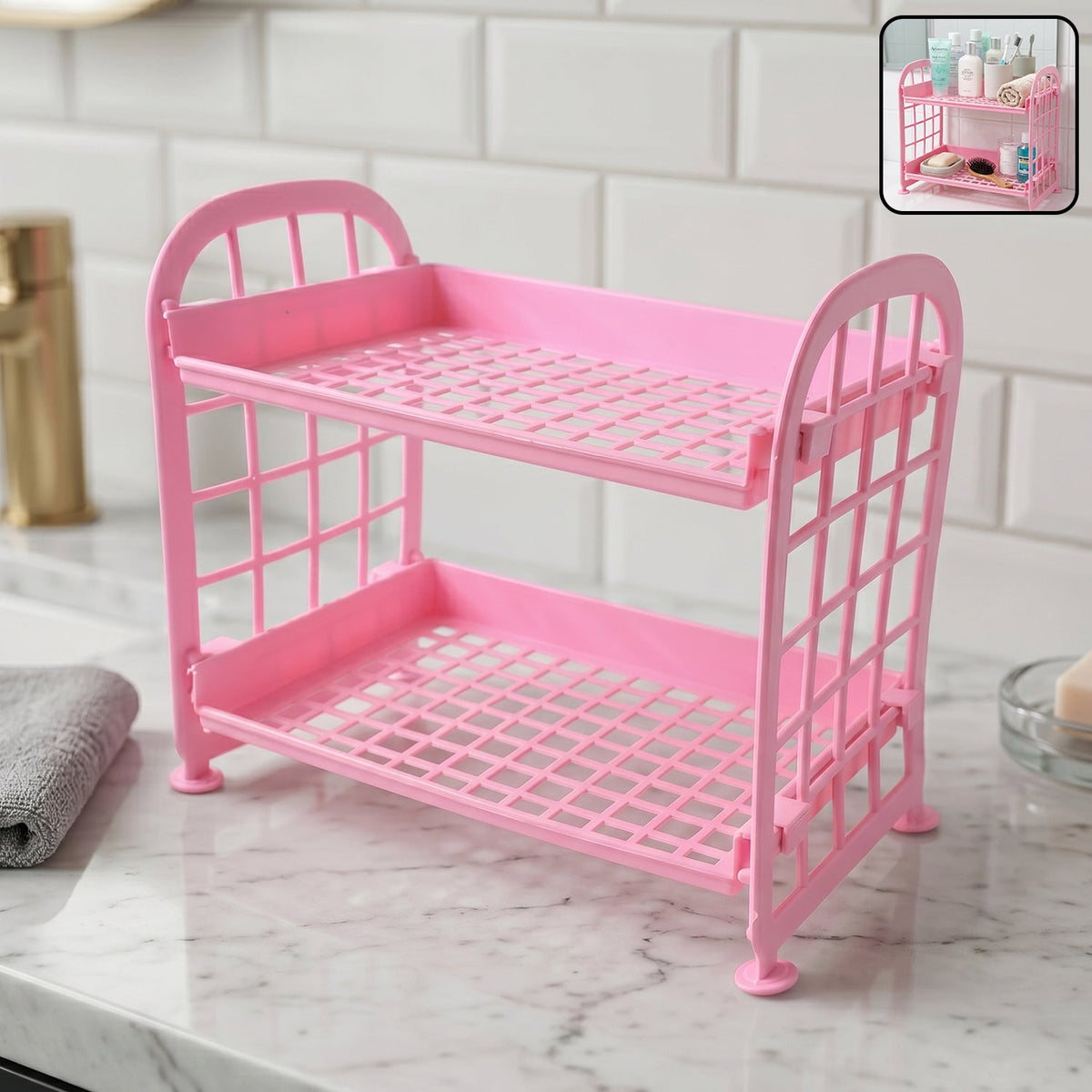 Multipurpose 2 layer plastic rack for versatile home use