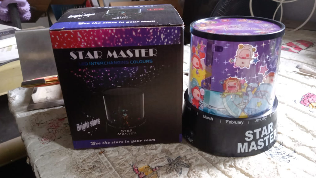 Packaging for the LED projector night light.